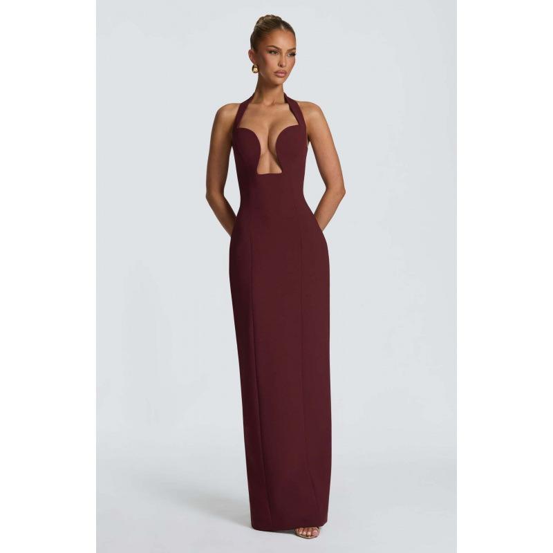 Europe and the United States 2026 New Neck-style Chest Hollow Waist Dress, Dinner Party Red Carpet Shape and Floor Dress