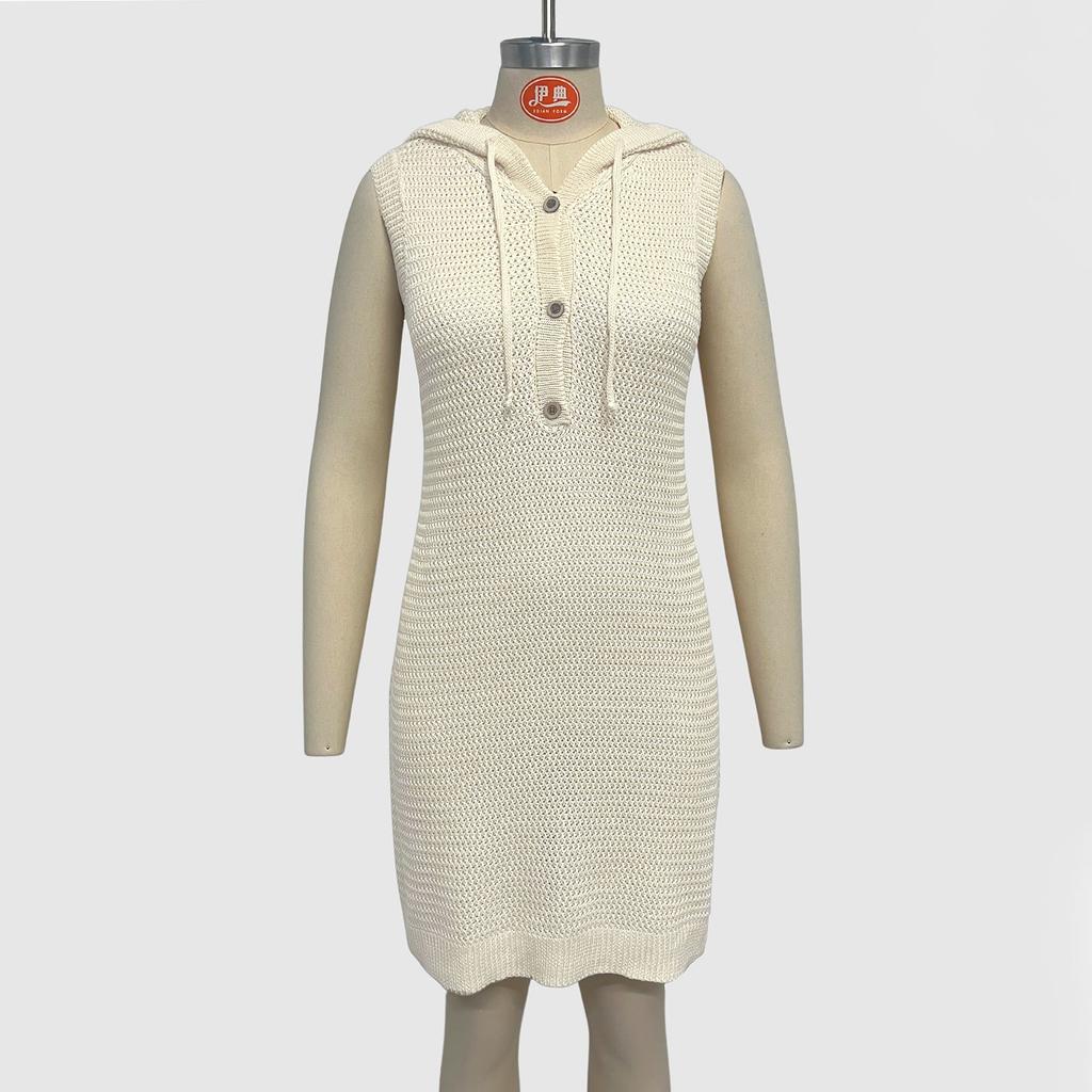 Moda feminina com decote em V sem mangas com capuz vestido regata feminino