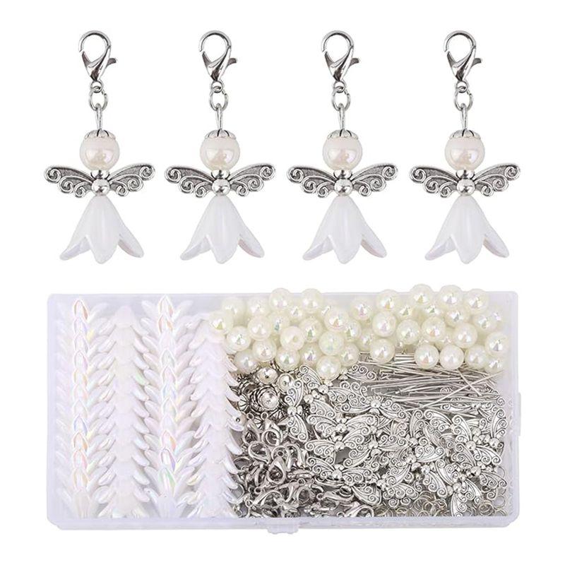 

M-Modern-50Sets DIY Guardian Angel Pendant Kit, Make Your Own Pearl Angel Pendant, Key Ring, Pendant For DIY Wedding Crafts