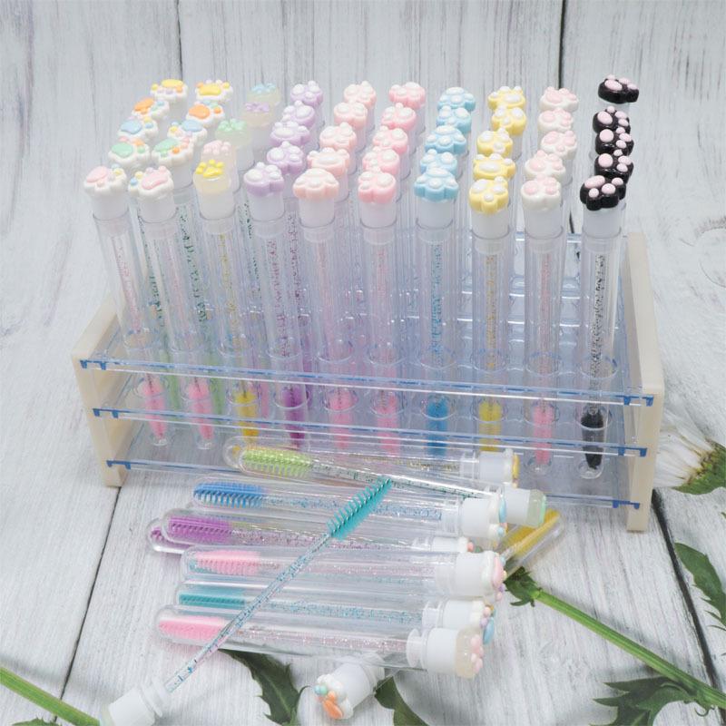 Cartoon Cat Paw Eyelash Brush Tube Disposable Mascara Wands Tube Reusable Lash Spoolies Brush Dustproof Cleaner Storage Tubes