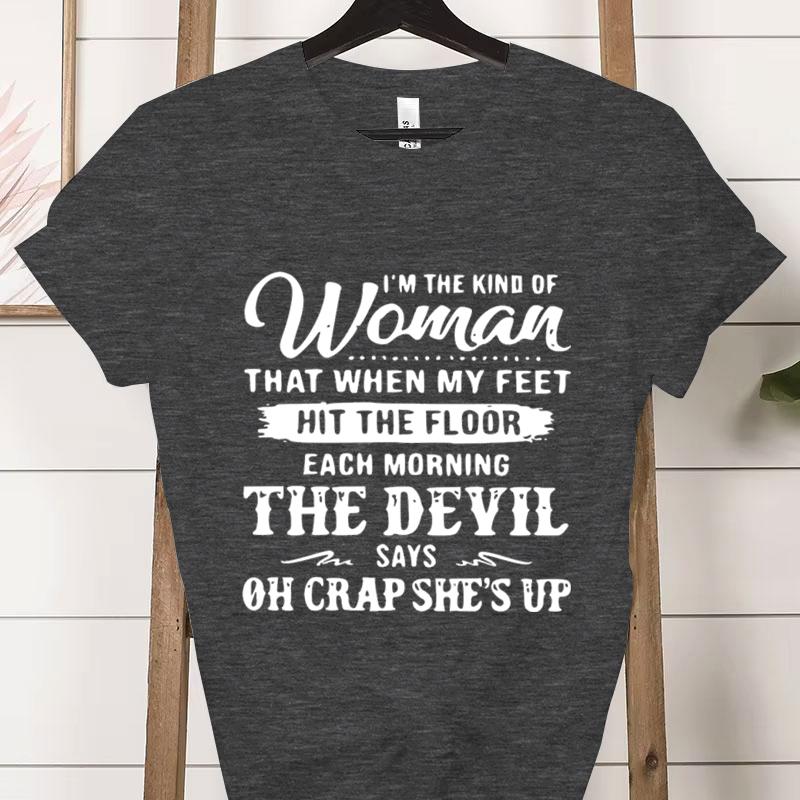 Soy el Tipo de Mujer Moda Camisetas para Mujer Casual Manga Corta El Diablo Dice Oh Mierda Está Despierta Camiseta Gráfica Ropa