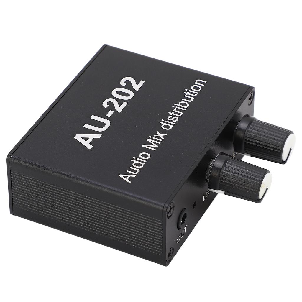 Mini Audio Distribution Mixer 2 in 2 Out Stereo Magnifier Distributor with Power Adapter 100‑240V EU Plug