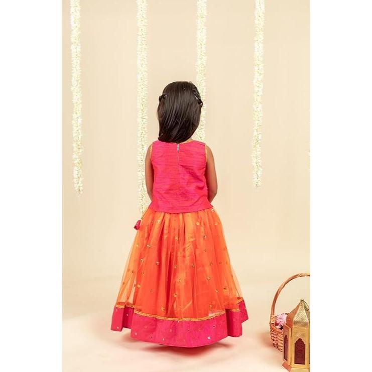 Комплект одежды для девочек Лехенга-чоли, Girls Lehenga Choli Set (Orange & Magenta), Stanwells Kids