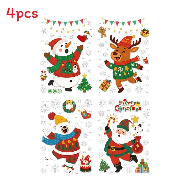 Window Christmas Decorations Pvc Static Sticker Arctic Bear Santa Claus Reindeer