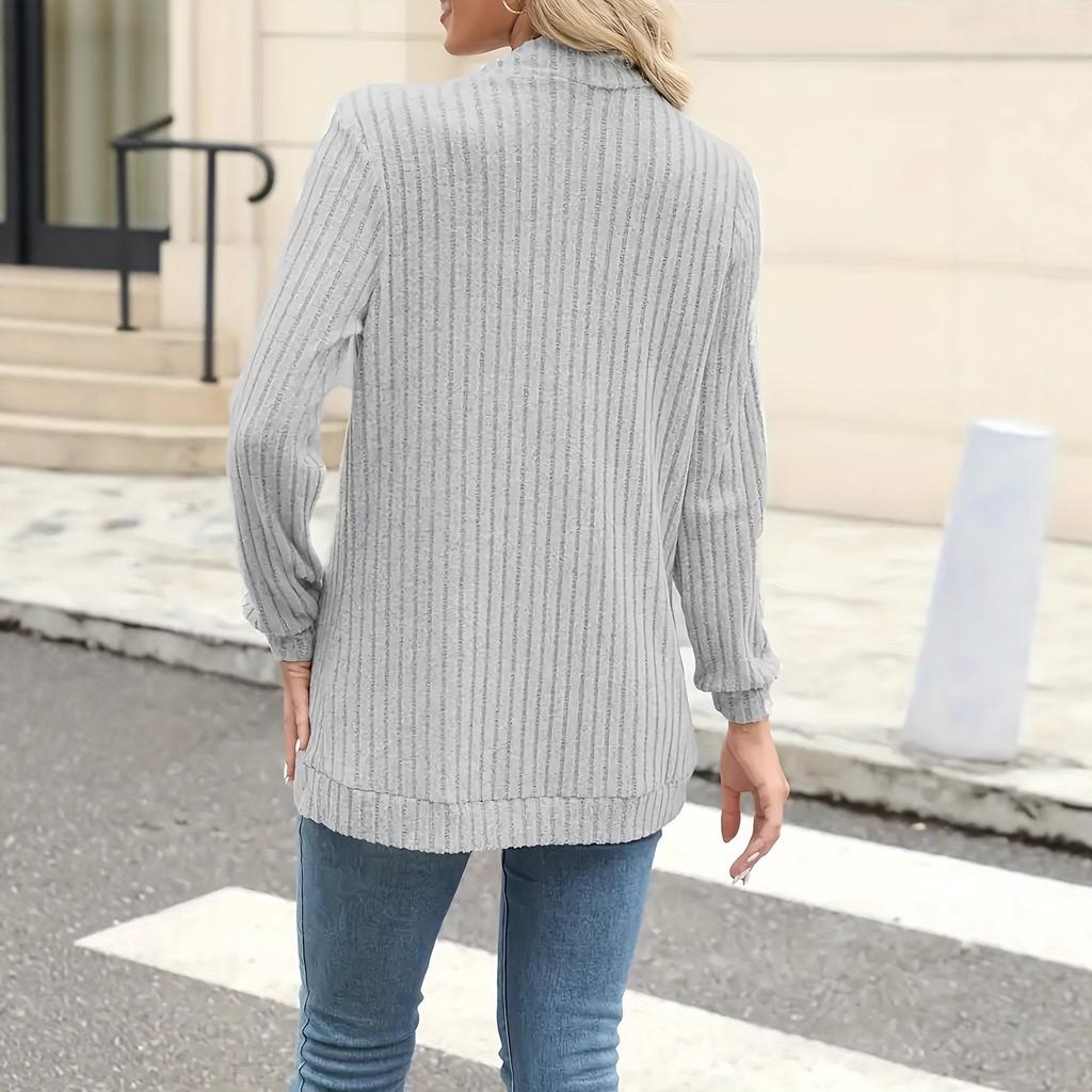 Frühlings- und Herbstmode Damen Einfarbig Lässige Rippstrick Gebürstete Strickjacke