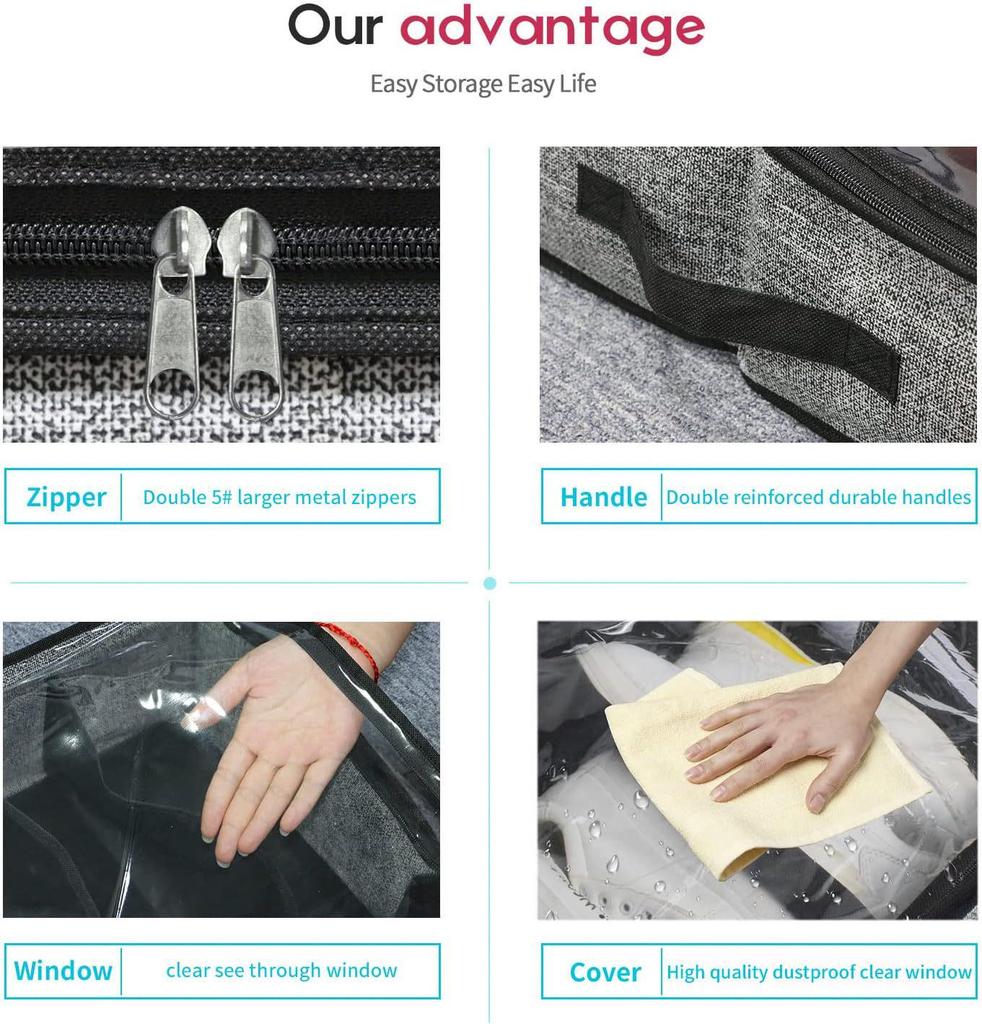 Underbed Shoe Organizer with Handles and Clear Window, for Foldable Shoes