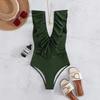 2024 European & American One-Piece Flounce Bikini - Solid Color, Sexy Swimwear