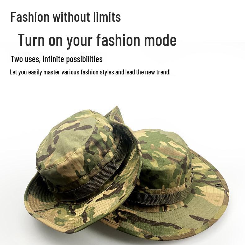 Camouflage Adjustable Outdoor Sun Hat with Chin Strap and Customizable Logo