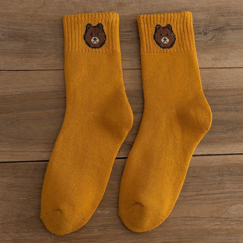 Plush Medium Tube Socks Little Bear Pattern Japanese Socks Fashionable Cotton Socks  Women's