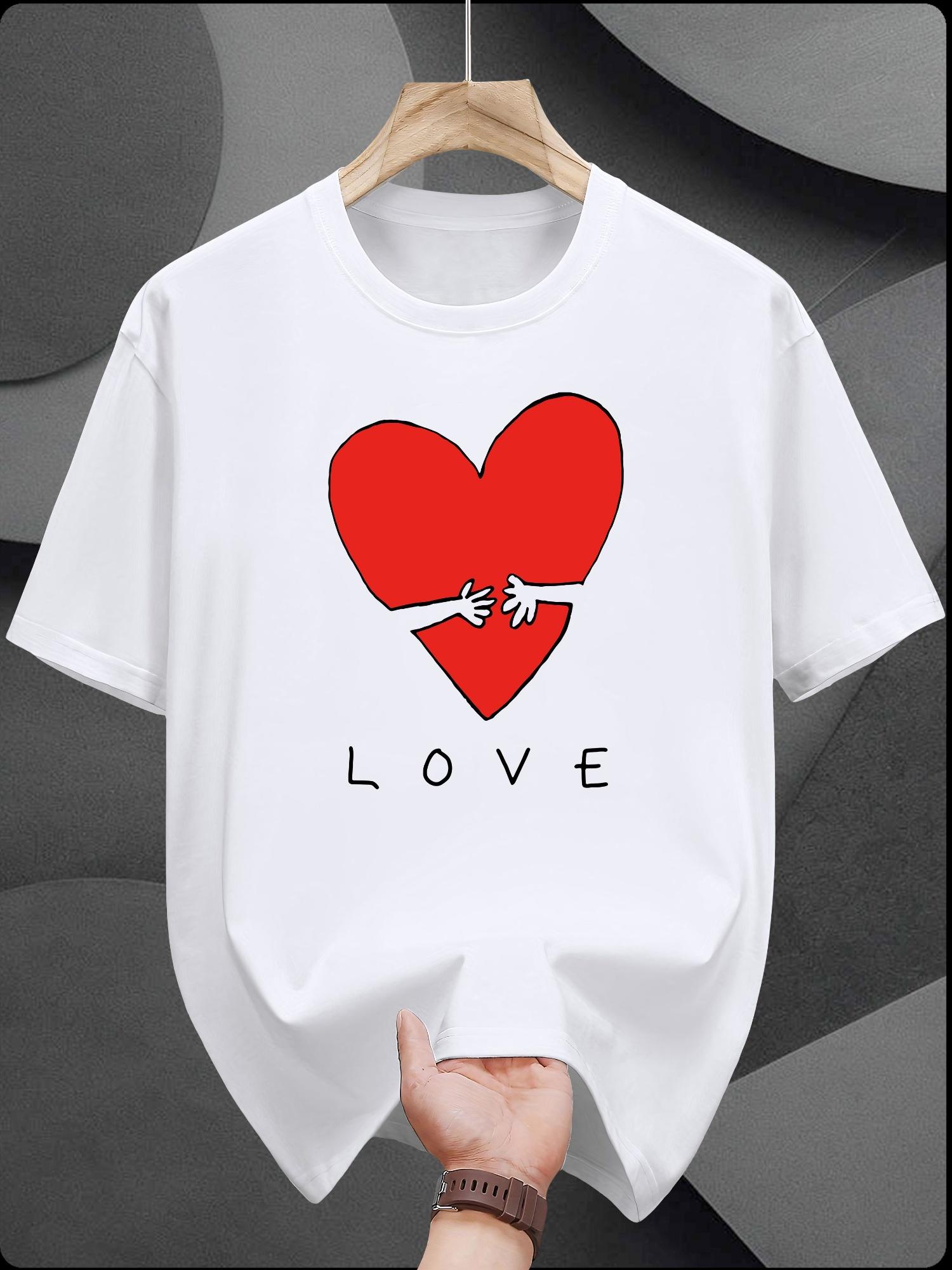 Casual Cotton T-shirt with Bold LOVE Heart Graphic -Cotton S