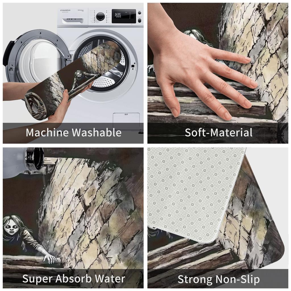 3D Illusion Mysterious Staircase Front Door Mat Anti-Slip Indoor Absorbent Doormat Kitchen Bedroom Entrance Rug Carpet