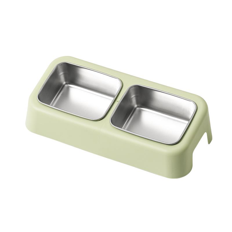 Slanted Double Cat Bowl - Anti-tip, Stainless Steel, Detachable, Washable, Anti-black Chin Cat Food and Water Bowl.