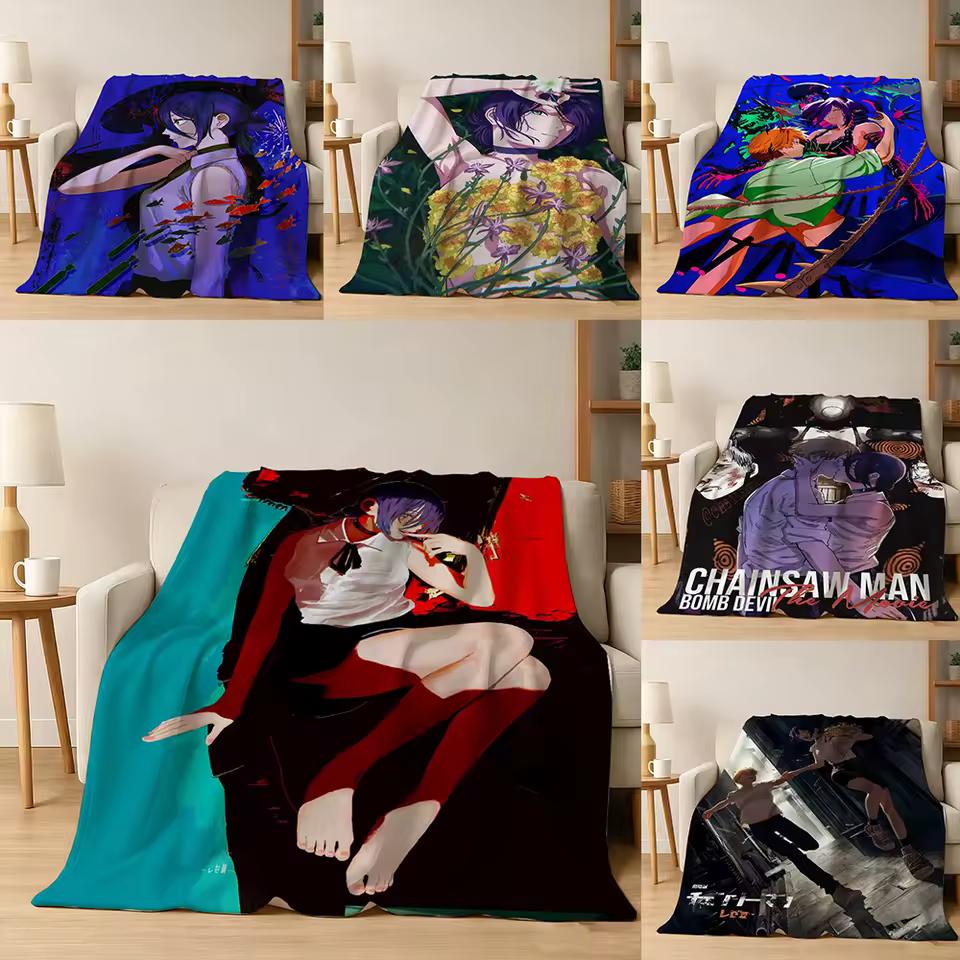 C-Chainsaw M-Man The Movie Reze Arc 3D Flannel Blanket Soft Throw Blanket Art For Home Decor Bedroom Bed Sofa Picnic Fans Gifts