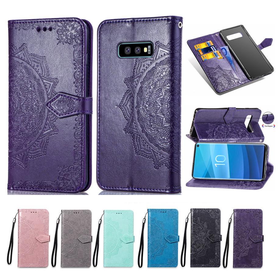 

Классический кожаный кошелек с рельефным цветком дурмана и карманом для карточек для телефона Samusng Galaxy