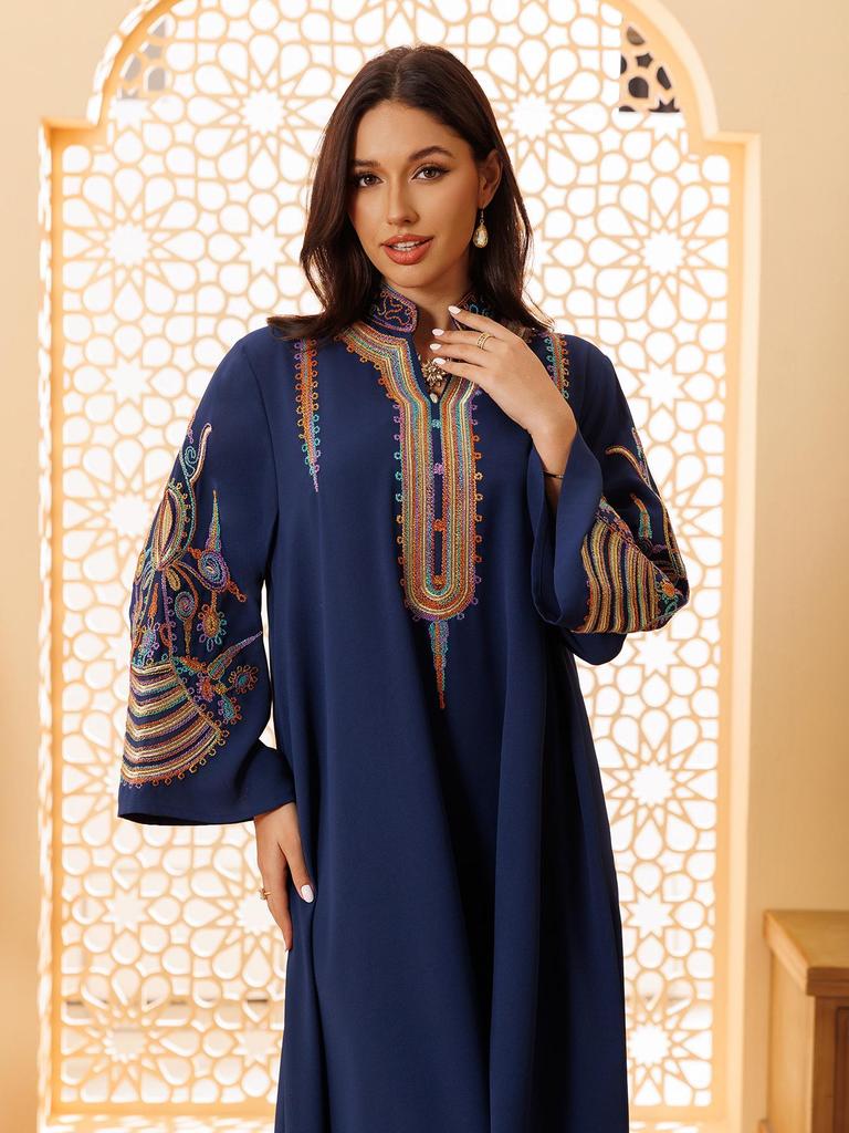 AB420 Middle East Women's Embroidered Cord Muslim Pullover Dress