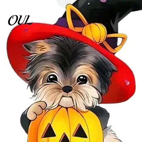 Cute Halloween Gift for Her Witch Hat Puppy Earrings, Dog Pumpkin Drop Rust-proof Curved Ear Hooks Lightweight Acrylic Jewelry, Accessories