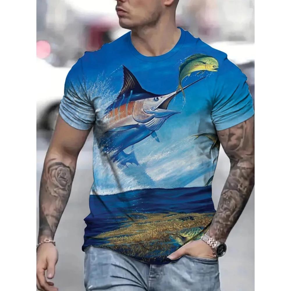 Summer Men's Fun Animal Print Oversized Loose Casual T-shirt Fashionable Comfortable Soft Breathable Short Sleeved T-shirt