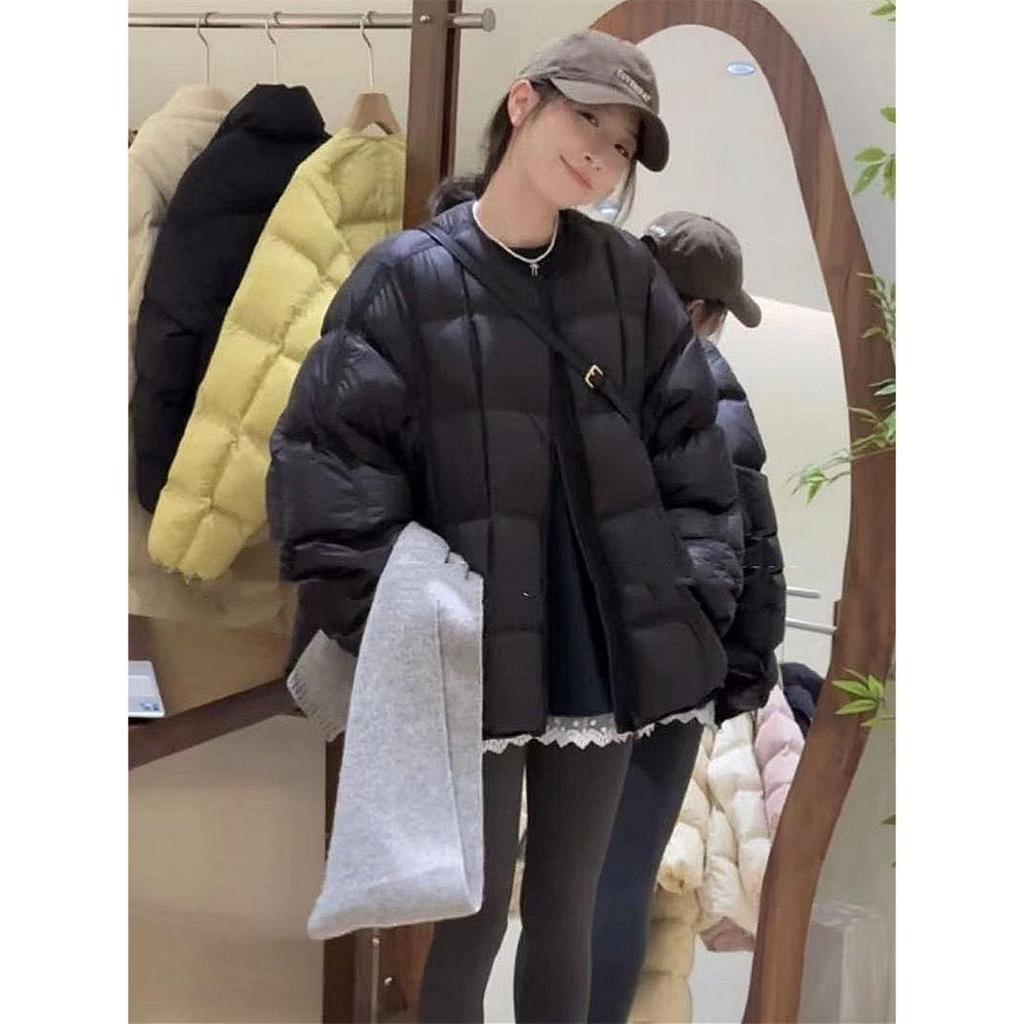 2024 Women's Fashionable Plaid Down Jacket - Casual Round Neck, Loose Fit, Warm Winter Coat