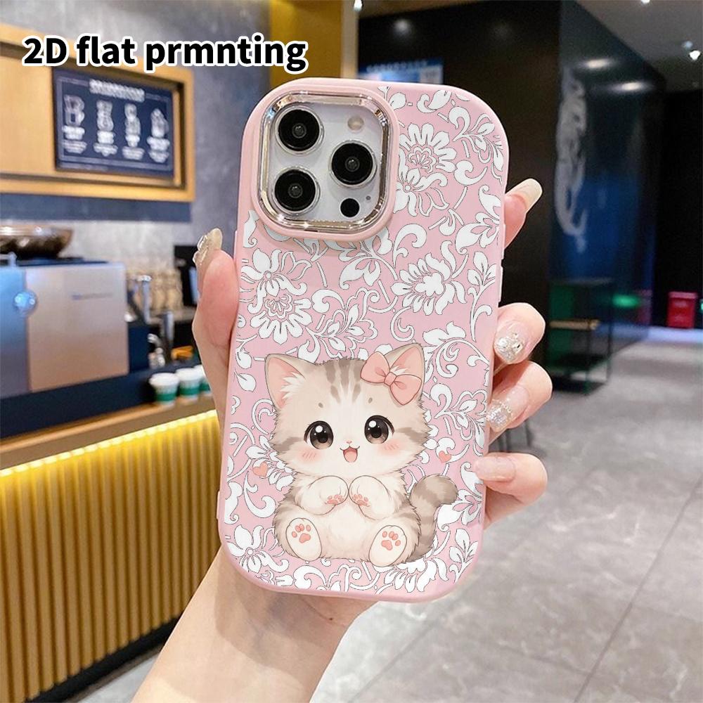 Phone Case: 2D Flat Design Suitable for iPhone 18, 17, 16, 15, 14, 13 Pro Protective Case, Couple Style, Bow-knot Little Kitten, Christmas and Hallowe