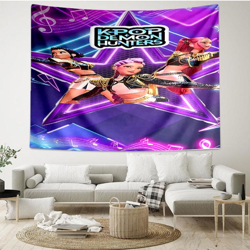 KPop Demon Hunters Print Tapestry - Portable Wall Decor Cloth, for Home, Dorm, Travel, Bedroom, Living Room - Ideal Birthday Housewarming Gift