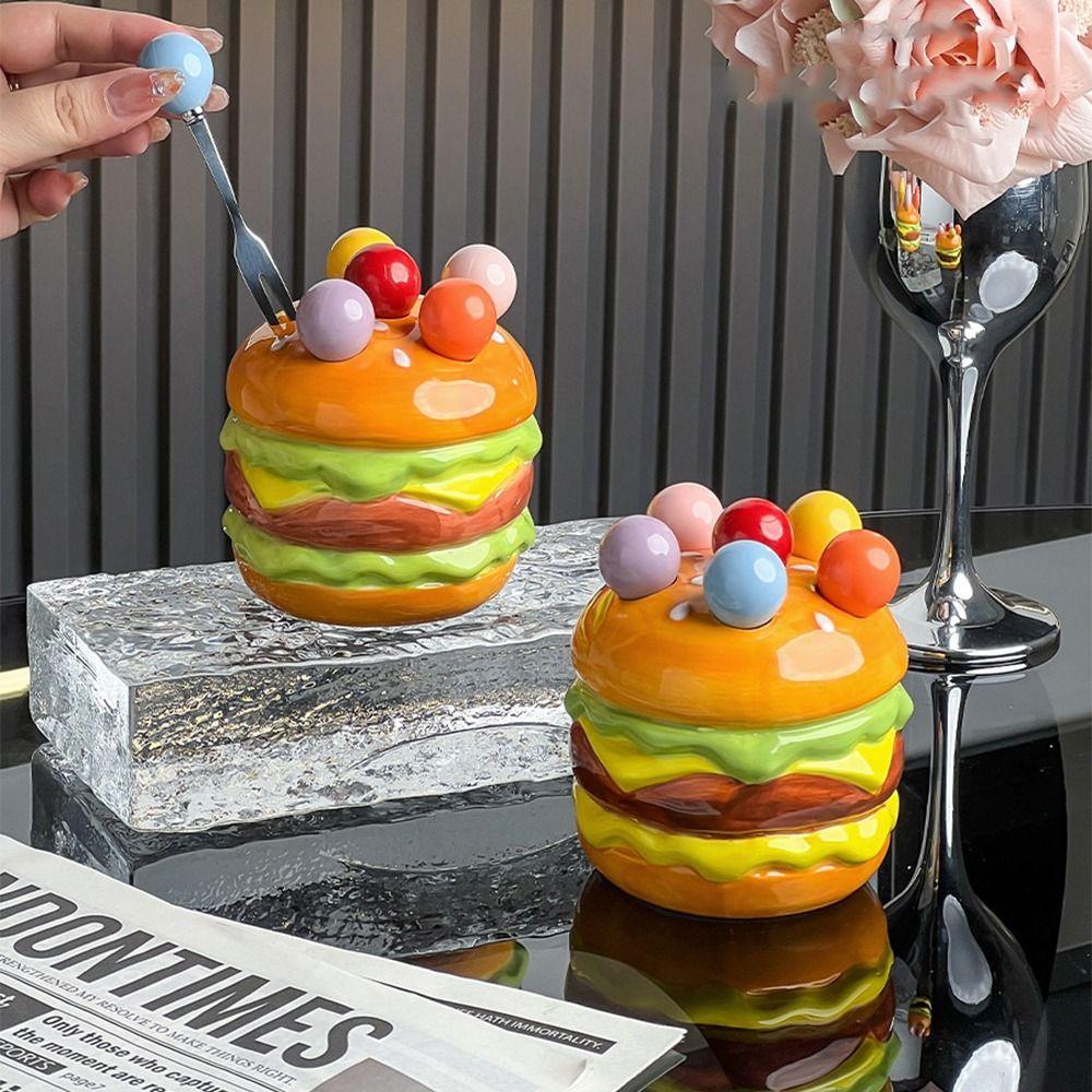 Creative Hamburg Fruit Fork Set Anti-scald Dessert Forks with Storage Jar  Kitchen Supplies