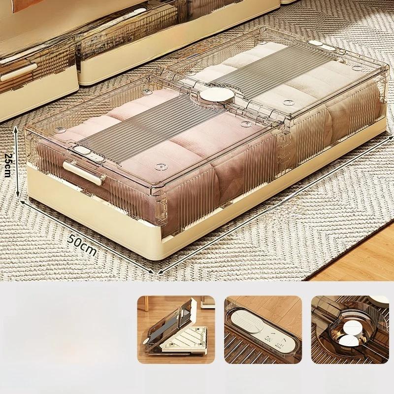 Underbed Storage Box Flat with Wheels Der Sle Plastic Organizer for Clothes And Quilts Home Use Bedroom Storage Box
