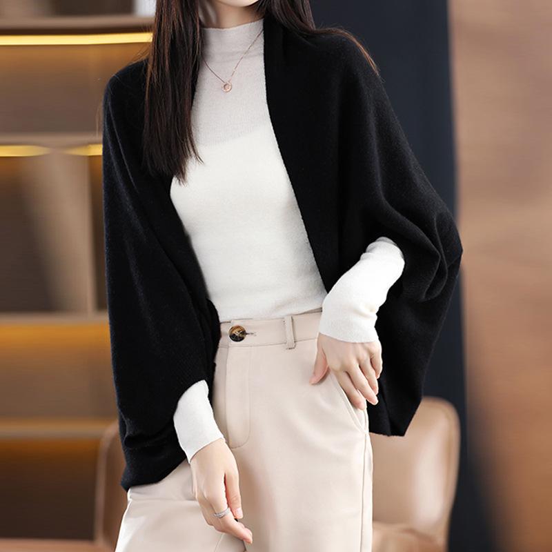 2023 Autumn/Winter Women's Batwing Sleeve Cashmere Shawl: Loose Knit Lazy Style Wool Coat & Multifunctional Scarf