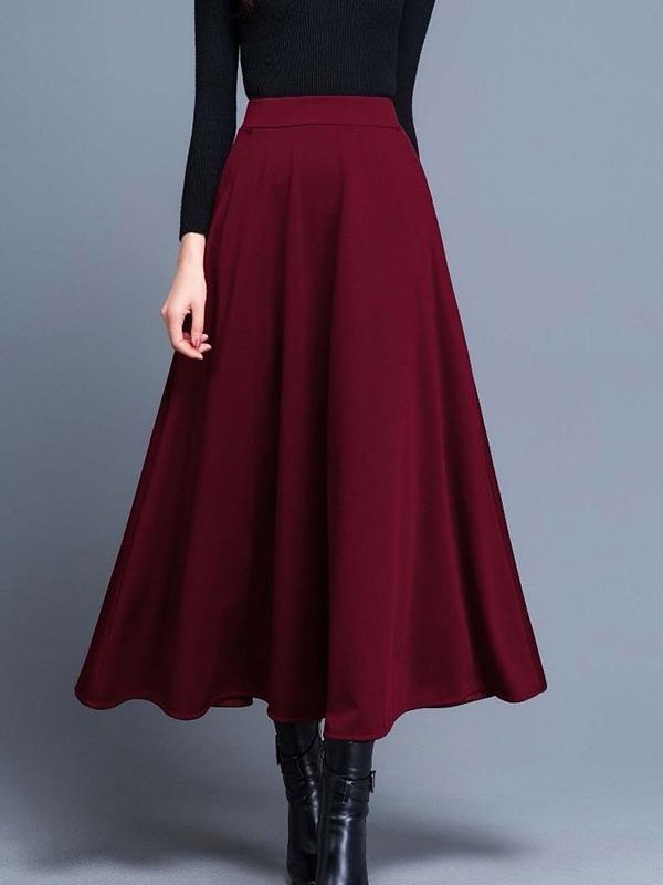 2025 High Waist Midi A-line Skirt - Versatile, Slimming, Plus Size, Hips Covering Women's Fashion for Spring, Autumn, Winter