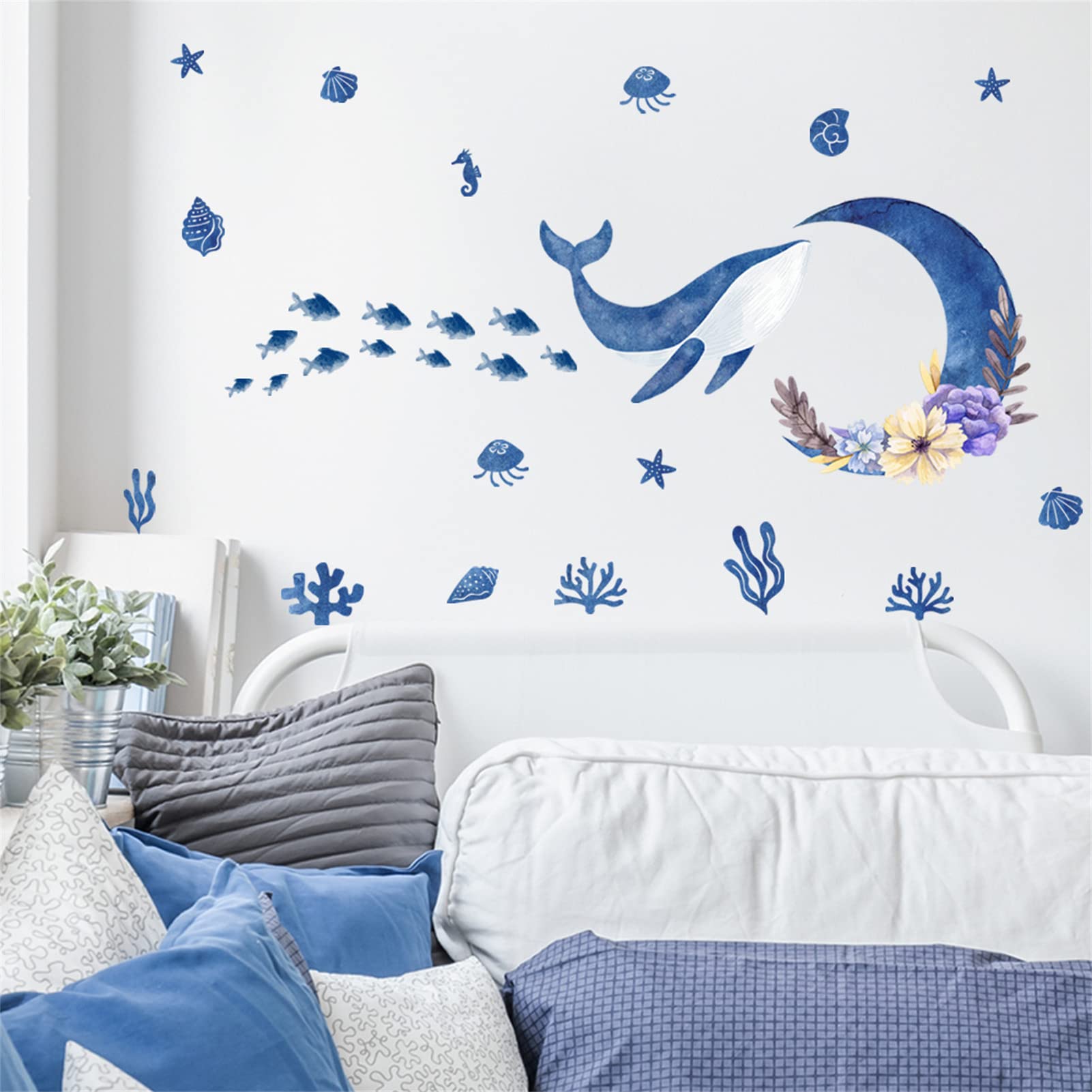 

WOHAHA Wall Marine Marine Wallpaper Wall Kids Living Wall Wall Adhesive Reusable Stickers, Ocean, Stylish, Life, Fish, Seaweed, Shells, Moonflower,
