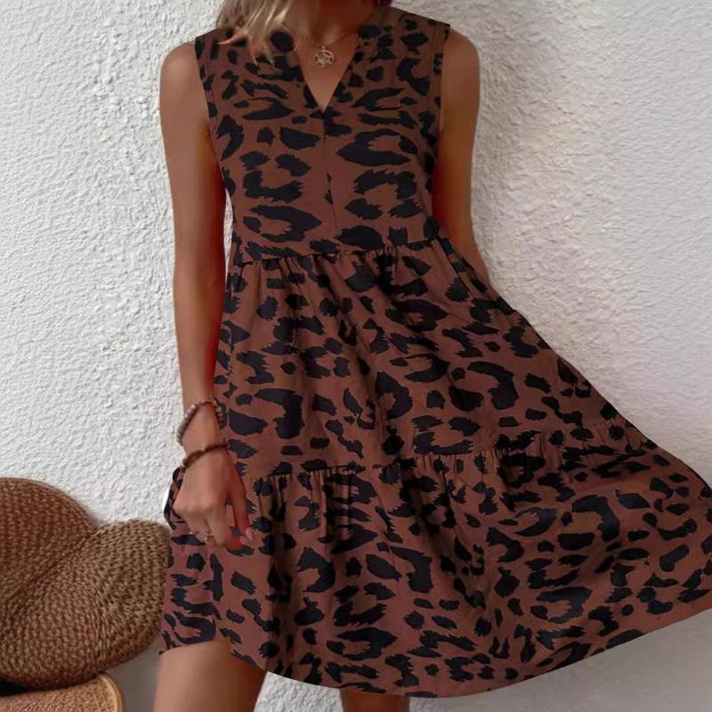 

Tooxika Новое женское платье без рукавов с V-образным вырезом и принтом, свободное платье-жилет А-силуэта со свободной талией M