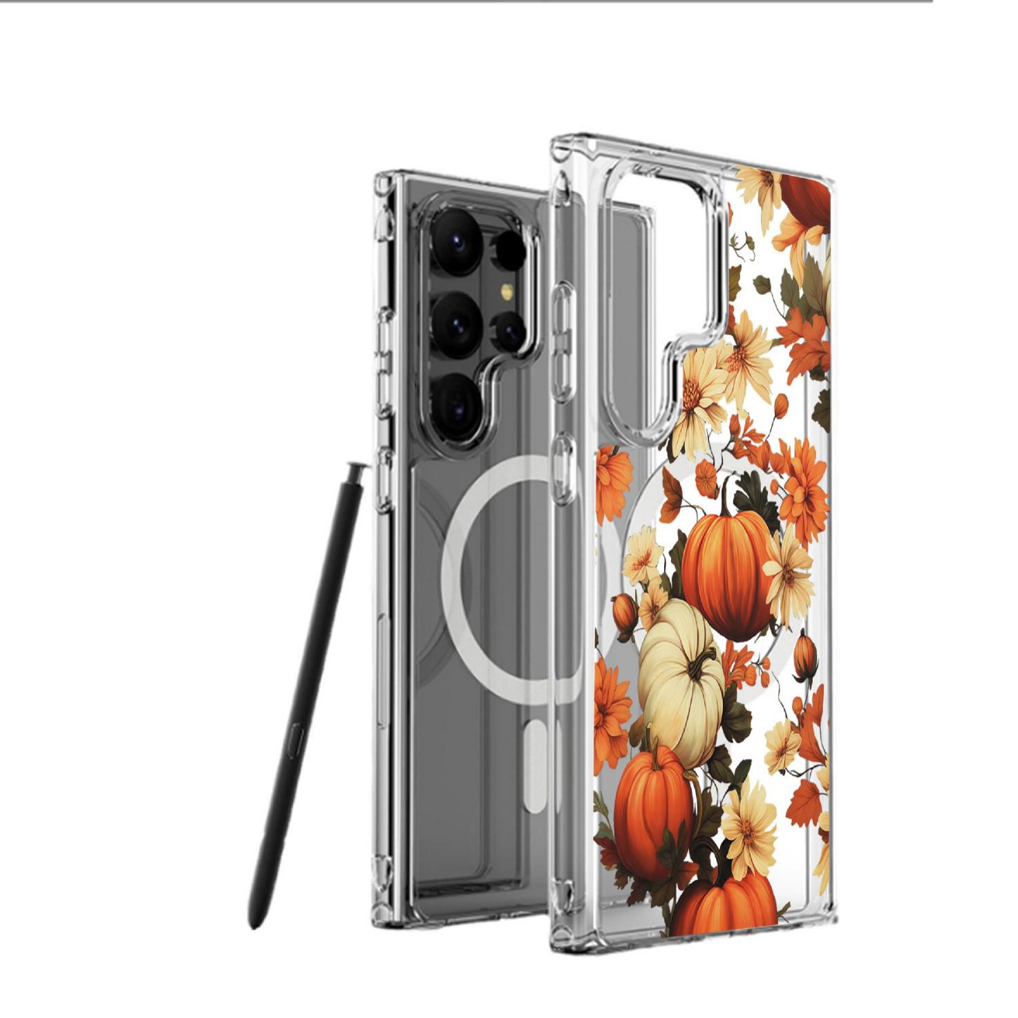 

Pumpkin Flower Magnetic Compatible iPhone 13-17 Pro Max Transparent Full Coverage Case iPhone 13 Pro прозорий