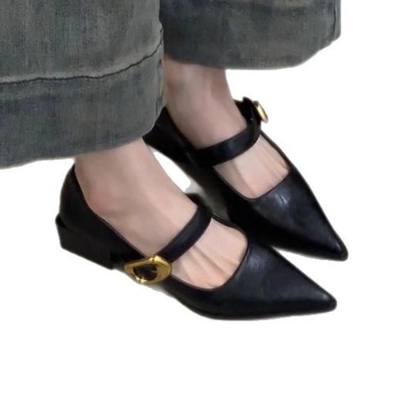 Women's shoes with small leather shoes, women's simple and versatile commuting temperament, single shoes, pointed and shallow mouth Mary Jane shoes