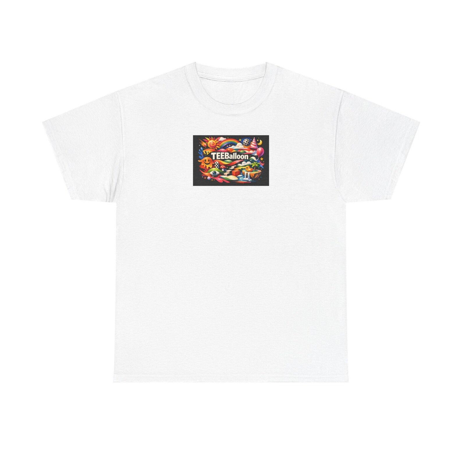 Colorful Retro Balloon Landscape Tee | Rainbow Sun, Smiley, Hot Air Balloons M