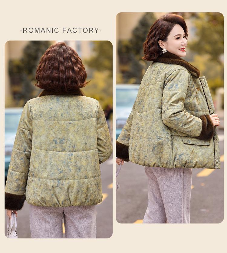 Stylish Fleece-Lined Winter Cotton Jacket for Moms: Warm, Thickened Coat for Middle-Aged & Elderly Women