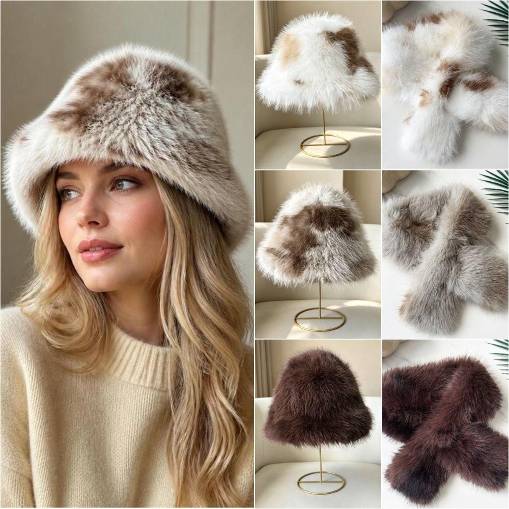 Neck Protection Fisherman Hat Thickened Cross Scarf Comfortable Faux Fur Hat Scarf Winter