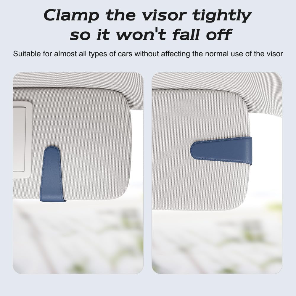 Sotfamily Sunglass Holder For Car Visor, Suede Cloth Magnetic Sunglass Organizer For Car Accessories, 2 Packs, Blue