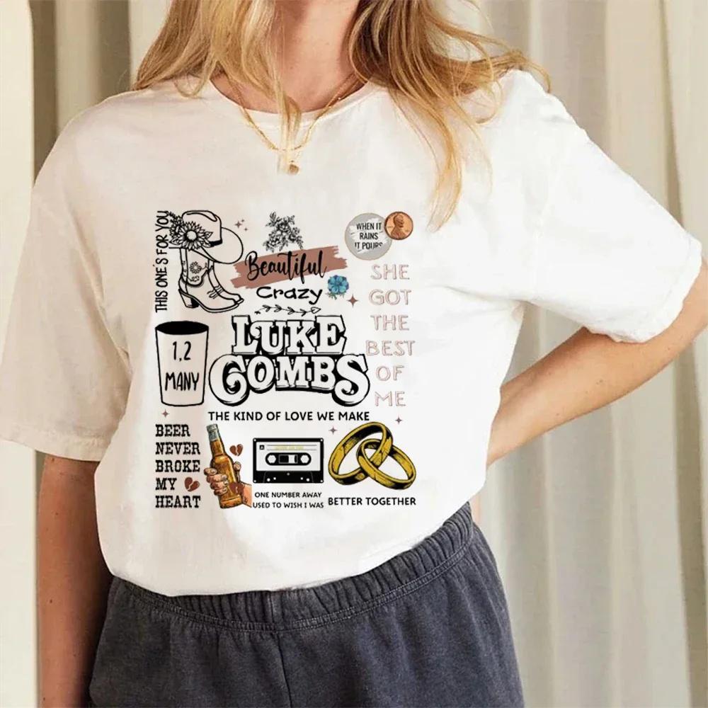 

Женская футболка Luke Combs Beautiful Crazy Doodles с принтом, трендовая уличная мультяшная модель, уличный кэжуал, женский топ с круглым вырезом 4XL