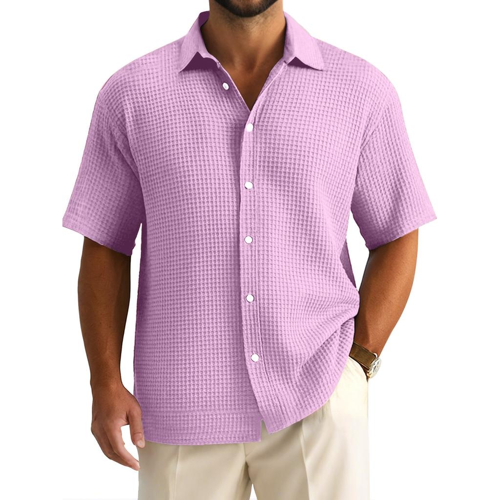 Men's Summer Solid Color Lapel Short-Sleeved Shirt Men's Casual Fashion Short-Sleeved Shirt
