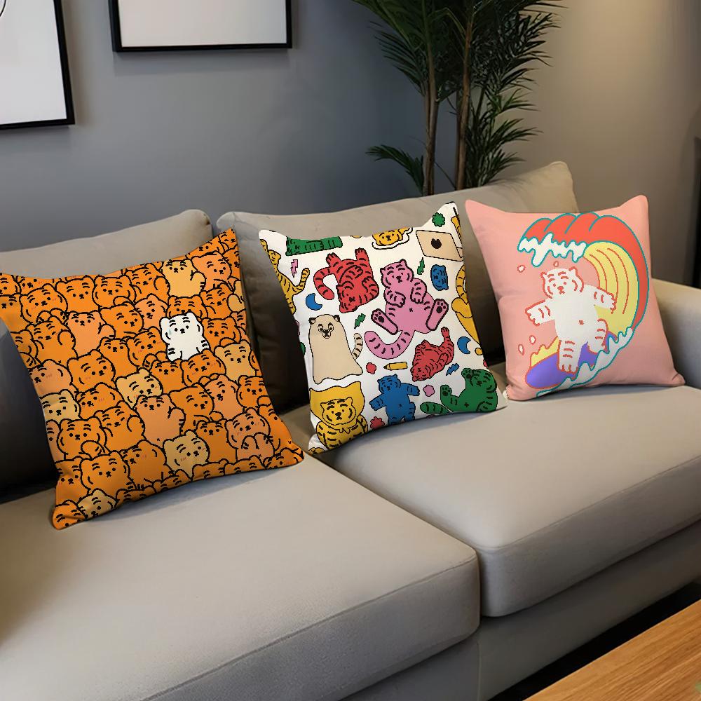 Cute Cartoon Funny Art Surfing M-muzik Tiger Cushion Cover Soft Pillow Case for Sofa Living Room Home Decor Protective Covers