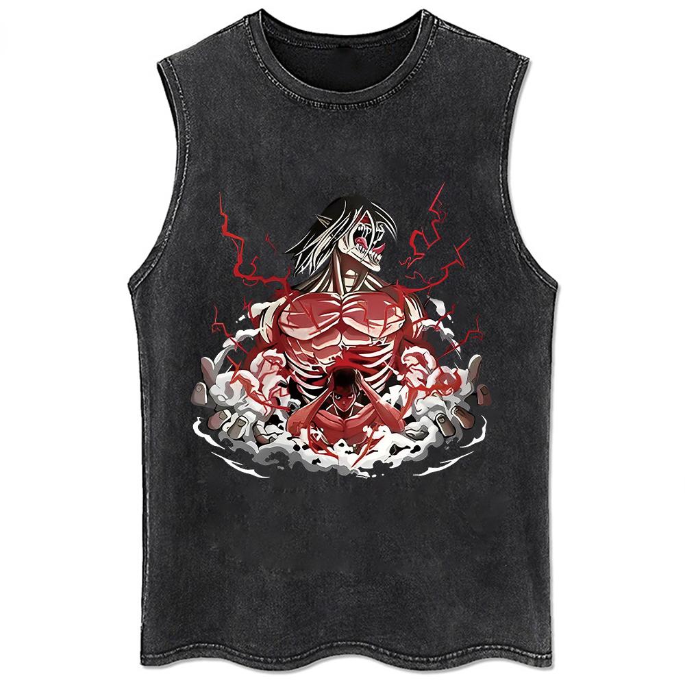 

Anime Attack On Titan T-Shirt Hip Hop Oversized Streetwear Vintage Printed Washed Short Sleeve T Shirt Summer Male Tops 4XL