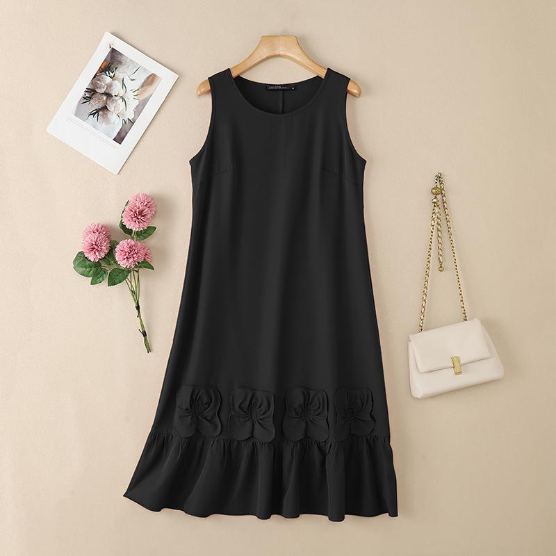 ZANZEA Women Casual Round Neck Summer Sleeveless Dress