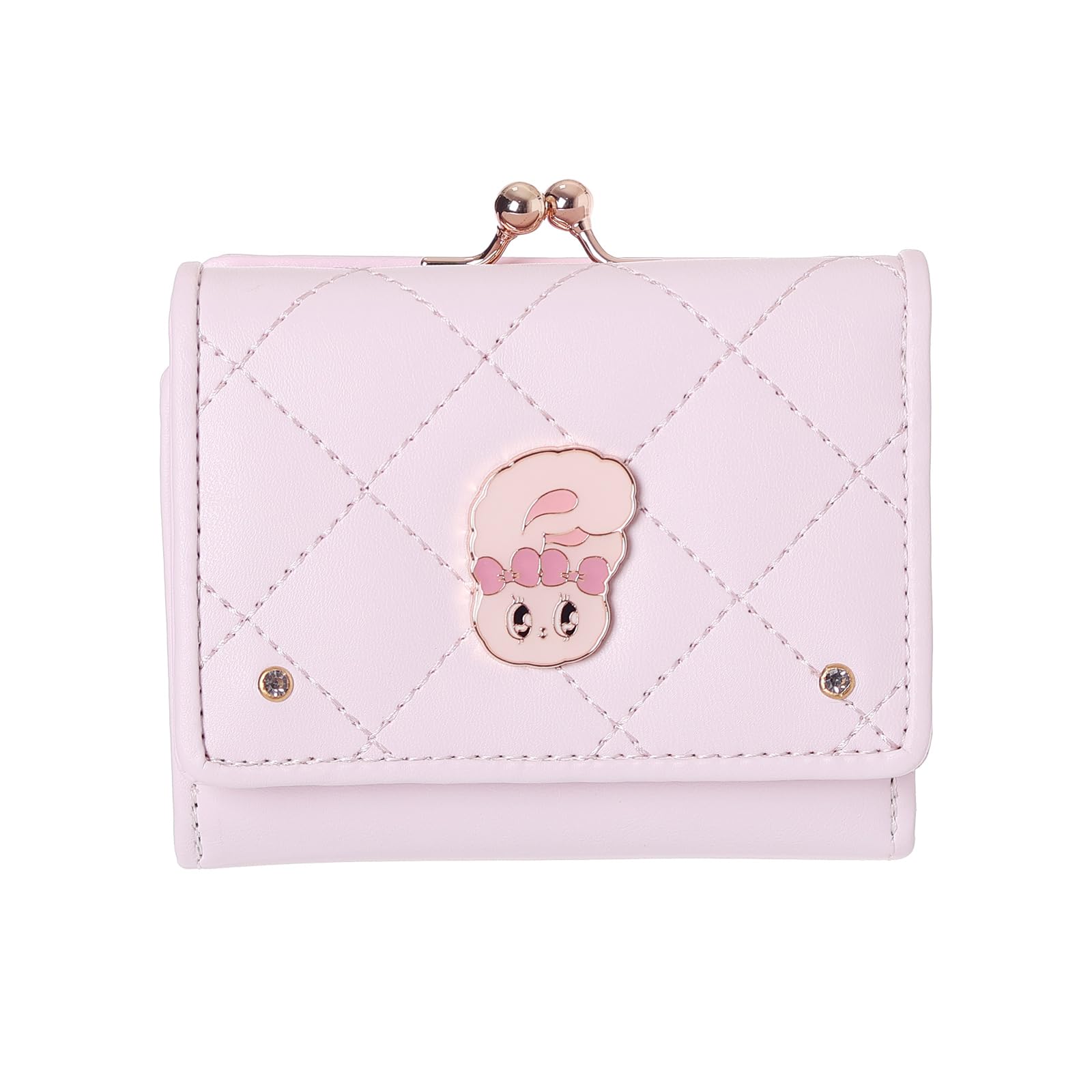 

L25163 Esther Bunny Mini Wallet with Character Plate, Quilted Design, Holds 9 Cards, Coin Purse, 9cm x 10cm x 3cm, Domestic Sales Only (Pink)