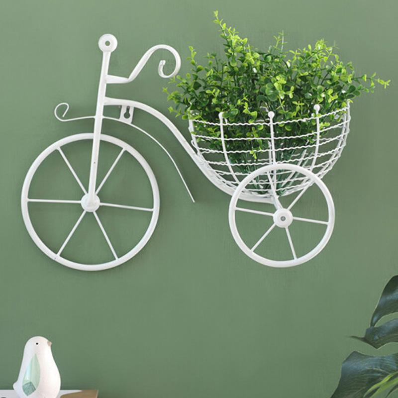 Metall Fahrrad Blumenkorb Wandkunst Wandhalterung Hängender Blumenständer Einzigartige Kunstornamente Klassischer Retro-Stil für Heimdekoration