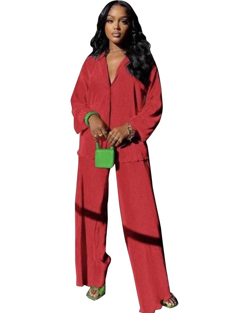 Elegant European & American Women's Solid Color Long Pants Two-Piece Set