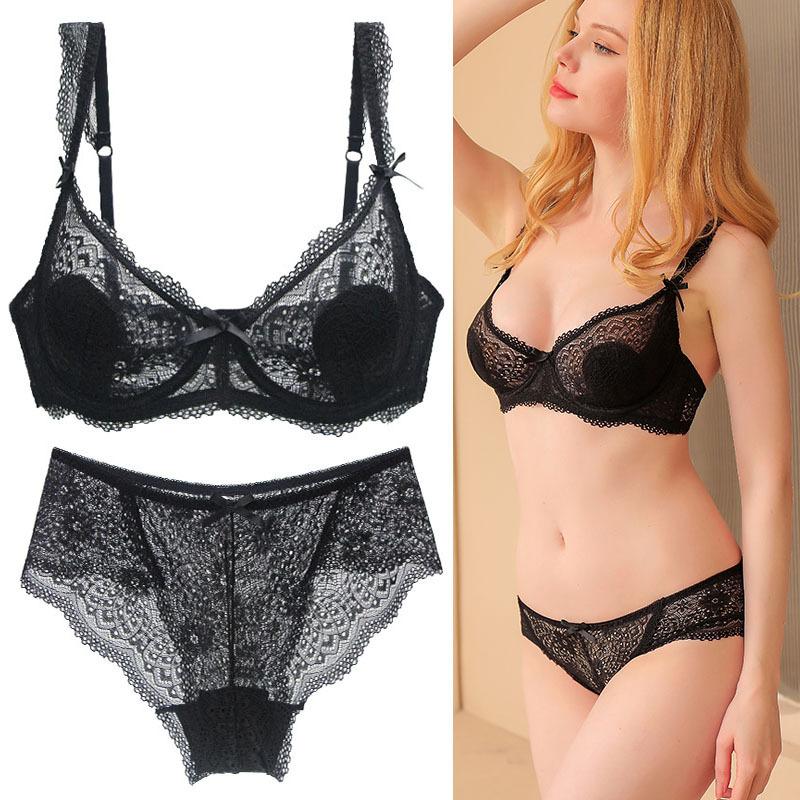 Europäisches und Amerikanisches Stil Dessous-Set mit Sexy Spitze Durchsichtiger Slip und Ein Push-up-BH zur Betonung Großer Brüste