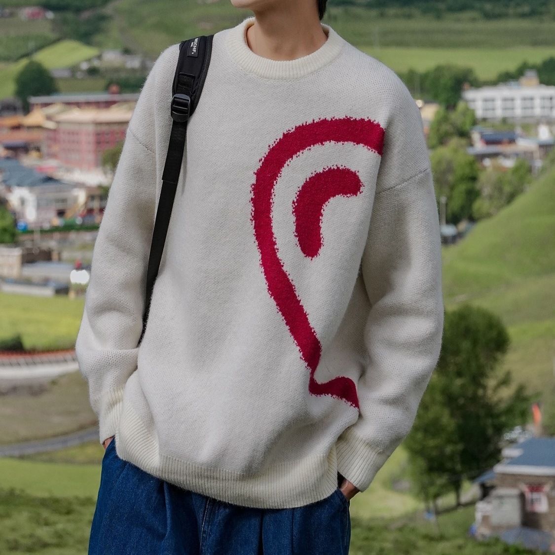 

New Winter Sweater Men s Loose Oversize Student Korean Style Trendy Niche Jacket Top S білий