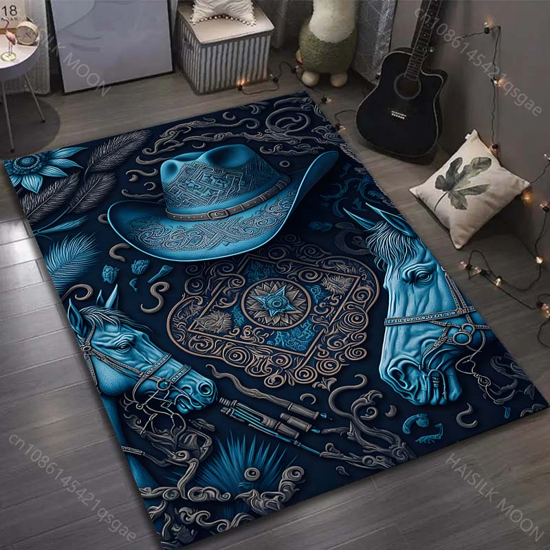 Klassischer Cowboyhut Kunstdruck Teppich für Schlafzimmer Wohnzimmer Bettseite Sofa Bodenmatte Moderne Heimdeko Bereichsteppich Luxusgeschenk