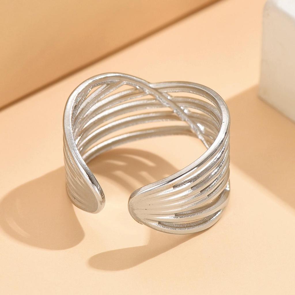 European Geometric Cross Adjustable Stainless Steel Ring - Women's Versatile Cool Style Jewelry