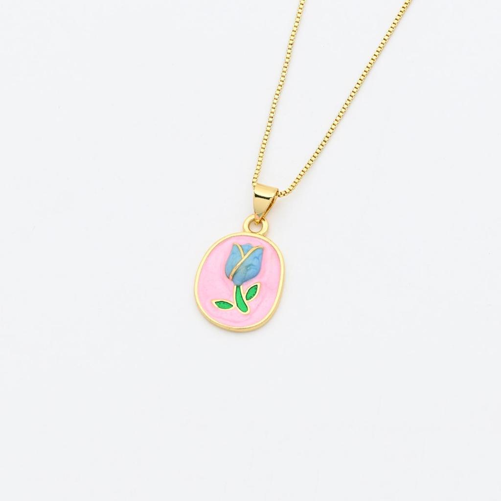 Tulip-Shaped Oil Painting Style Drip Flower Pendant Necklace - DIY Jewelry Accessory