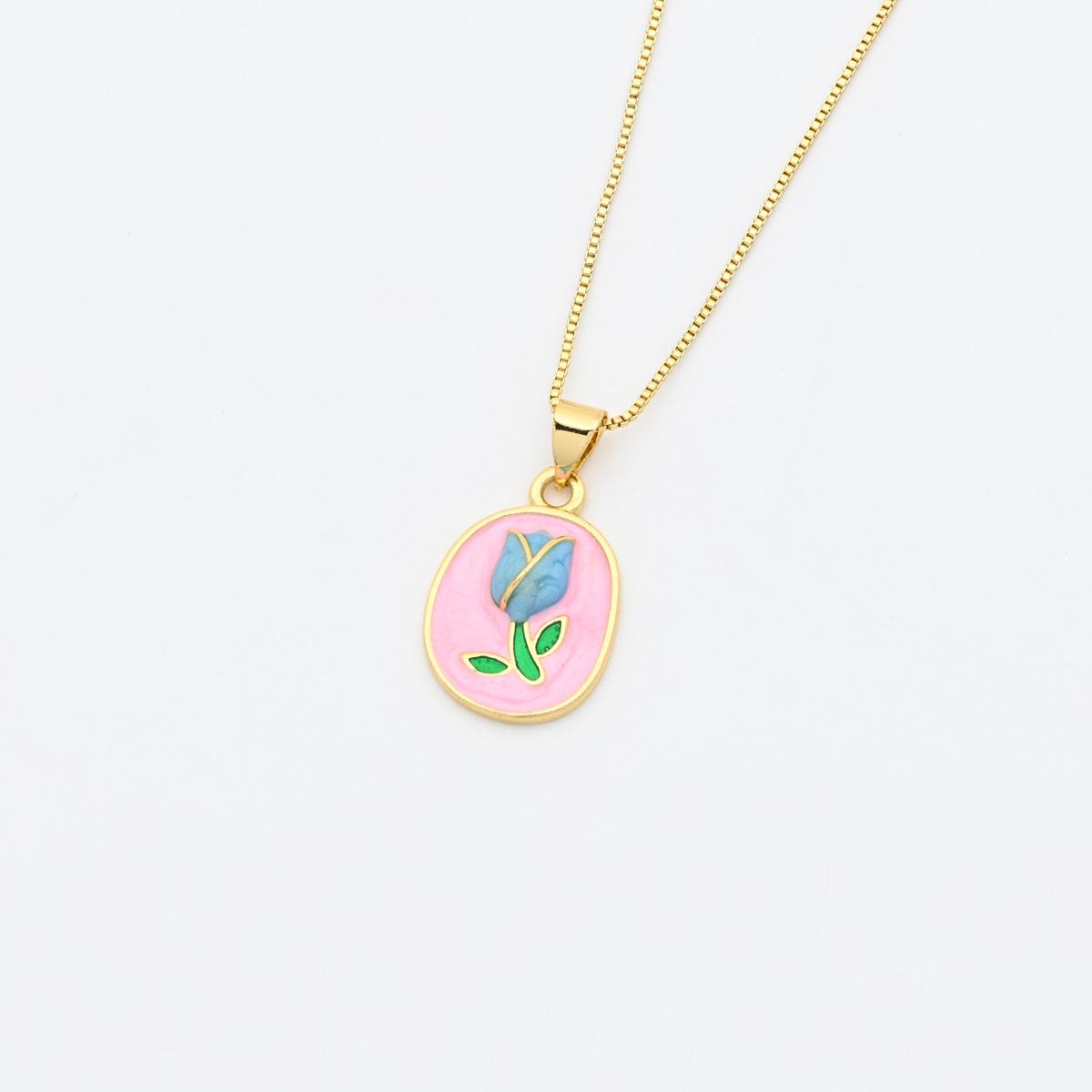 Tulip-Shaped Oil Painting Style Drip Flower Pendant Necklace - DIY Jewelry Accessory Pendant only